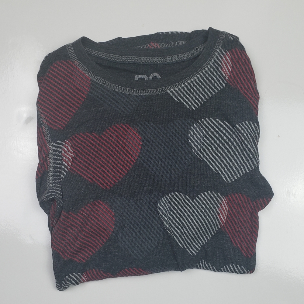 Roxy Long sleeve gray, red white hearts med ribbed